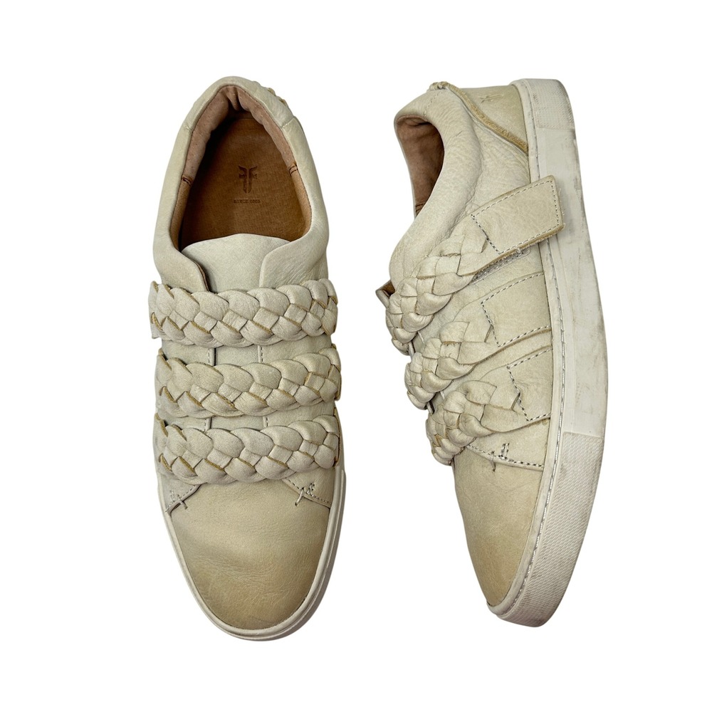 FRYE IVY‎ Leather Braided Slip On Fashion Sneakers Shoes Ivory Beige Size 10